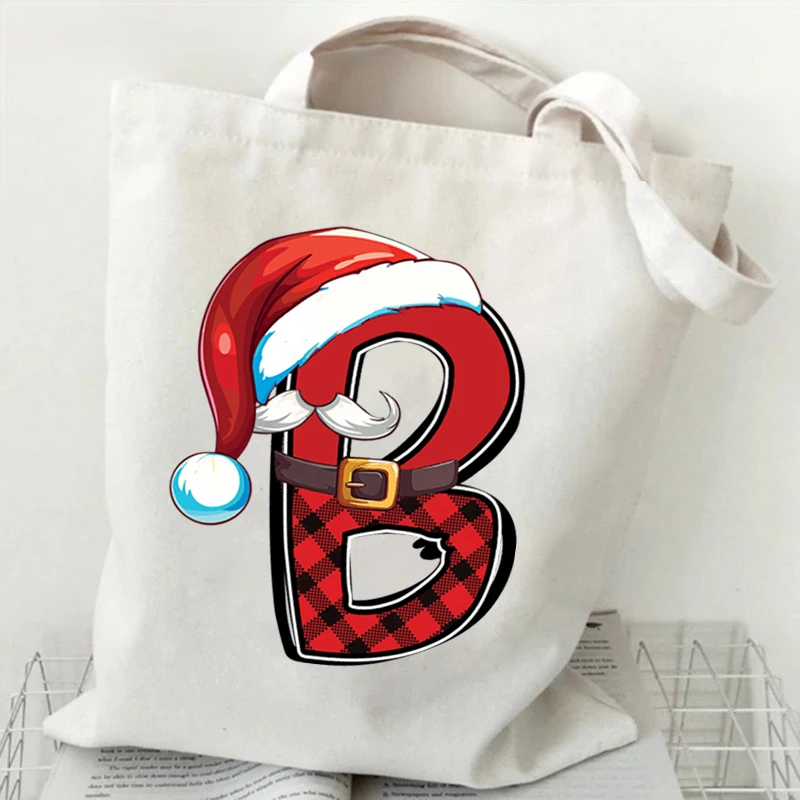 Женщины Рождественский алфавит Печать буквы Сумка через плечо Рождественские рождественские подарки Холщ Сумка для девочек Harajuku Модные новогодние сумки - 1