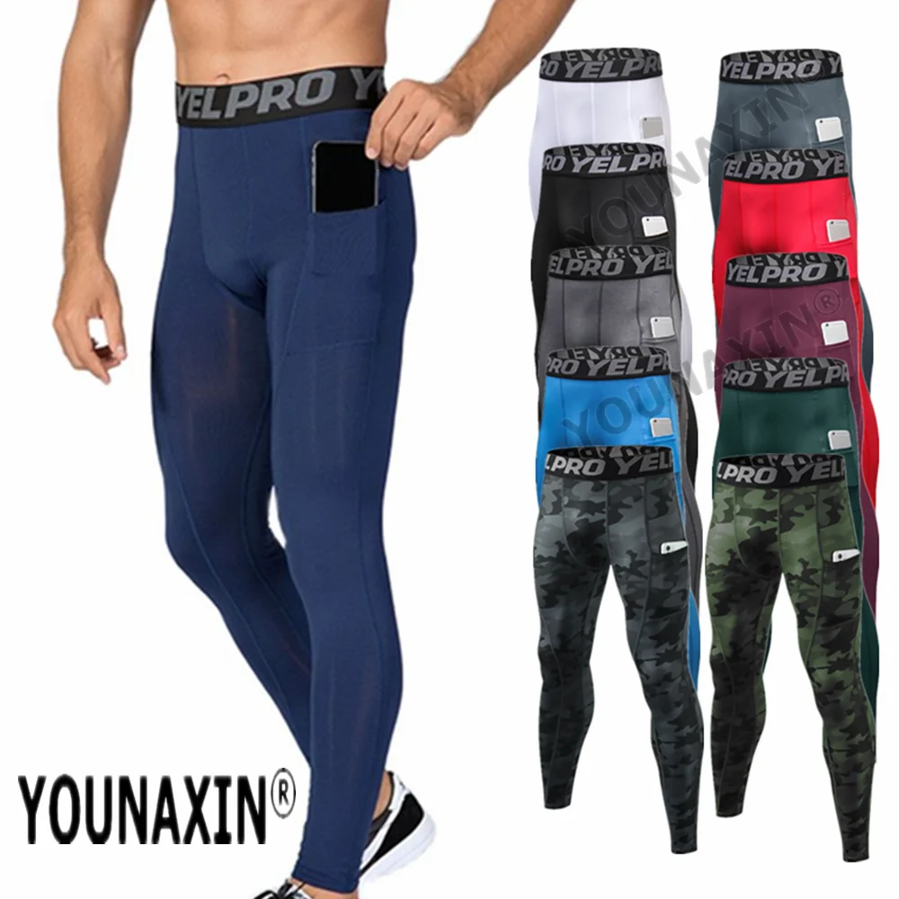 Мужские баскетбольные спортивные штаны для бега с карманом Йога Фитнес Тренировка на открытом воздухе Упражнение Тугие эластичные компрессионные леггинсы - 0