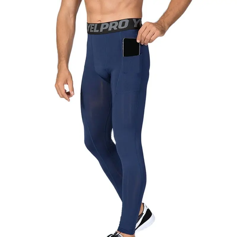 Мужские баскетбольные спортивные штаны для бега с карманом Йога Фитнес Тренировка на открытом воздухе Упражнение Тугие эластичные компрессионные леггинсы - 4