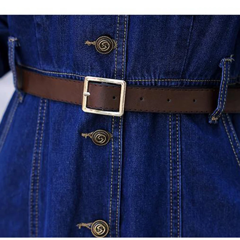Женское осеннее новое джинсовое платье Однобортное синее уличное бомбер Винтажные джинсовые платья Мода Элегантное длинное платье Женское 2023 - 5