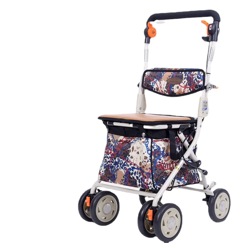 легкая тележка для покупок, тележка для пожилых людей, покупка продуктов, вспомогательное средство для ходьбы, портативное четырехколесное транспортное средство, может сидеть в сложенном состоянии 지팡이 의자 - 1