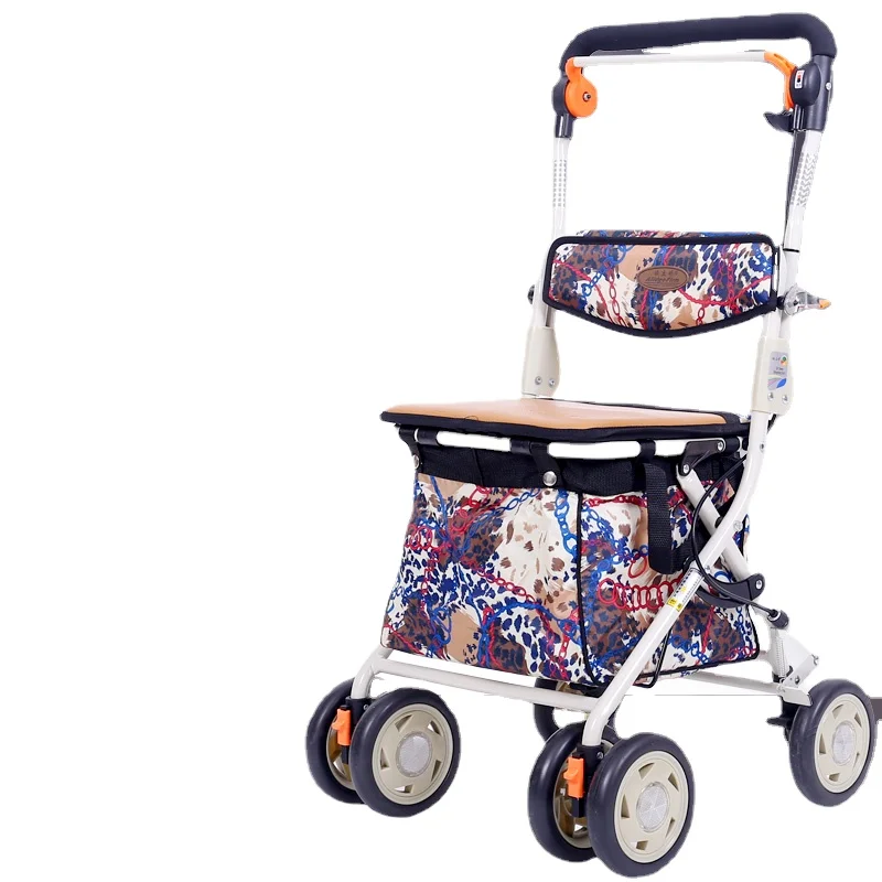 легкая тележка для покупок, тележка для пожилых людей, покупка продуктов, вспомогательное средство для ходьбы, портативное четырехколесное транспортное средство, может сидеть в сложенном состоянии 지팡이 의자 - 2