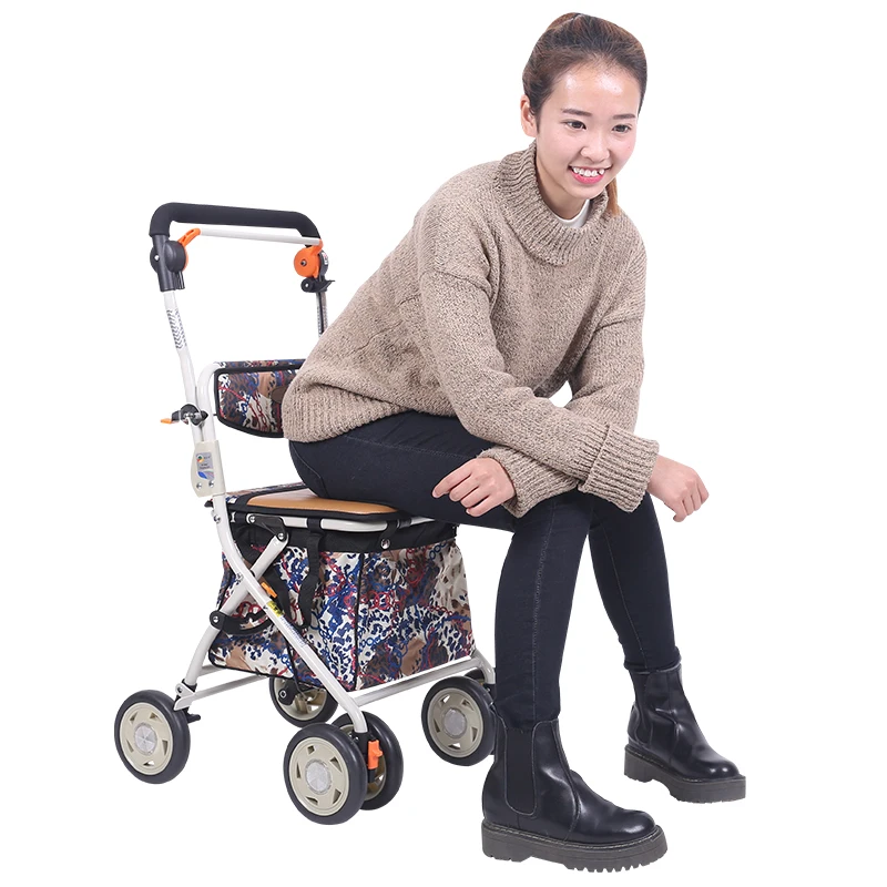 легкая тележка для покупок, тележка для пожилых людей, покупка продуктов, вспомогательное средство для ходьбы, портативное четырехколесное транспортное средство, может сидеть в сложенном состоянии 지팡이 의자 - 4