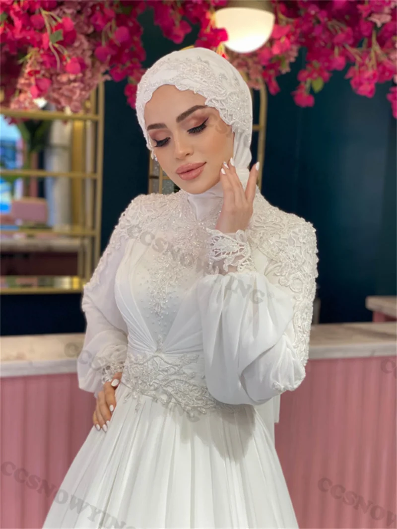 Великолепная наклейка Украшение бисером Мусульманское свадебное платье Длинный рукав Пайетки Исламское свадебное платье Хиджаб Арабский халат - 2