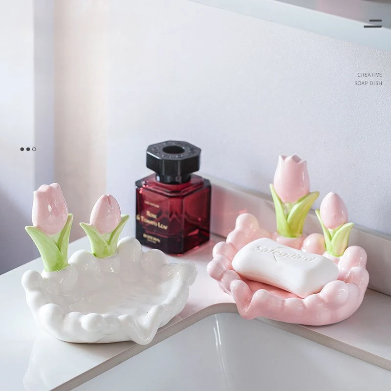 Креативная керамическая цветочная мыльница Дренажная нескользящая мыльница Аксессуары для ванной комнаты Морской белый мыльница для домашней ванны - 1