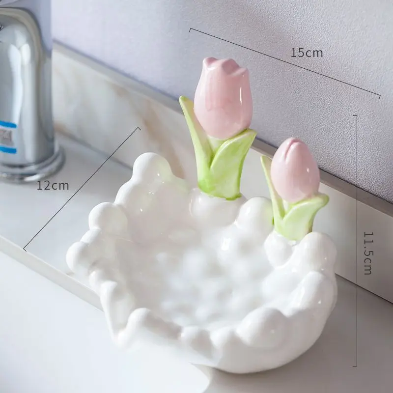 Креативная керамическая цветочная мыльница Дренажная нескользящая мыльница Аксессуары для ванной комнаты Морской белый мыльница для домашней ванны - 5
