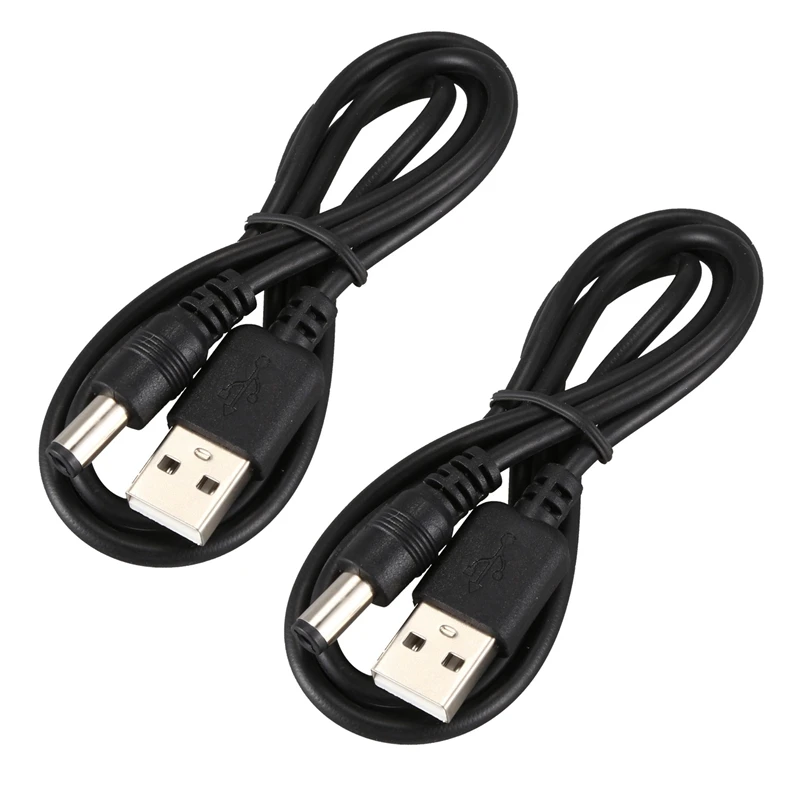 2X USB-кабель 5,5 мм / 2,1 мм 5 В постоянного тока Barrel Jack Кабель питания (черный, 75 см) - 0