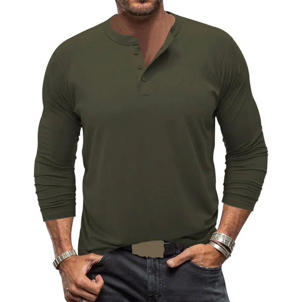 стиль футболка модная мужская приталенная футболка с длинным рукавом стиль однотонная планка на пуговицах уличная одежда для осени мужчин осень - 1