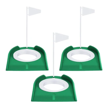 3 шт. Кубок для гольфа Golf Hole Training Aids Аксессуары для гольфа Клюшки для гольфа с пластиковым флагом Зеленый + Белый
