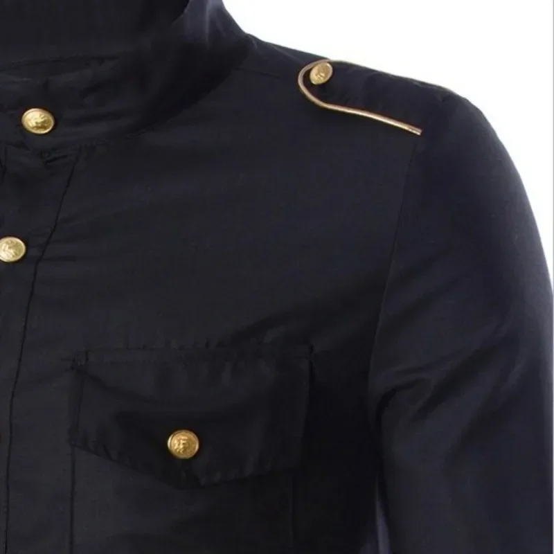 2023 Мужская новая золотая награда для плечевого значка Рубашка с рукавом 3/4 Slim Fit Gold Button Shirt - 1