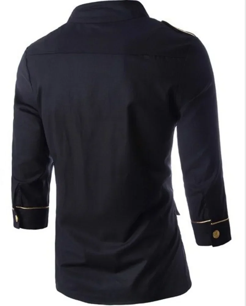 2023 Мужская новая золотая награда для плечевого значка Рубашка с рукавом 3/4 Slim Fit Gold Button Shirt - 5