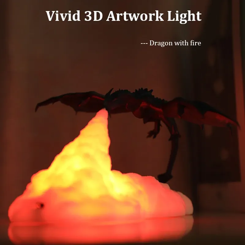 3D-печатный ночник дракона Светодиодные ночные лампы для дома Лучшие подарки для детей Товары для дома Огонь Дракон Ледяной дракон Декоративный - 2
