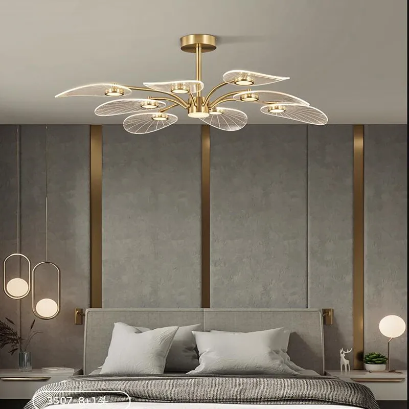 Nordic LED Потолочный светильник Современные медные люстры для спальни Гостиная Дизайн в форме листа лотоса Домашний декор Осветительный прибор - 2