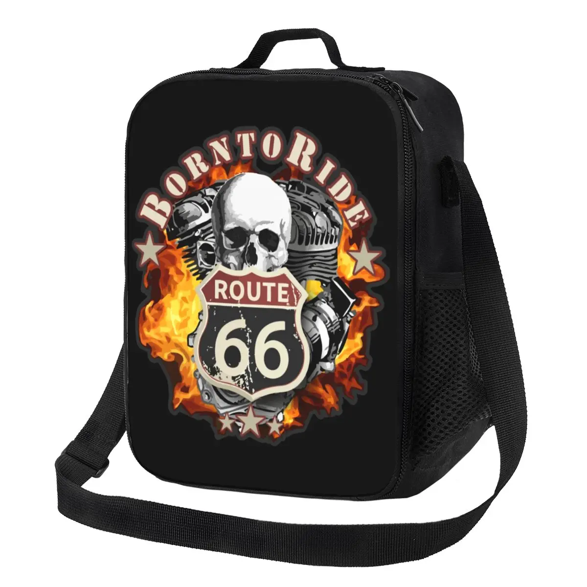 Рожденный ездить Многоразовые ланч-боксы Route 66 для водителей на чоппере мотоциклах Термоохладитель Еда Изолированная сумка для ланча Детская школа - 0
