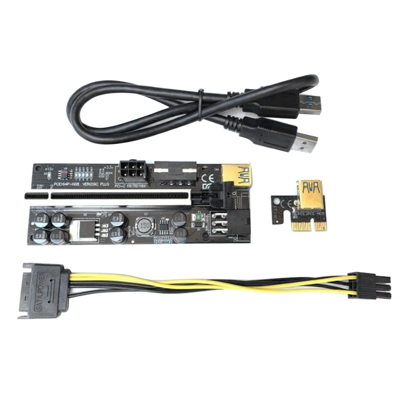 Riser VER 009C Plus PCI Express Адаптер 1X на 16X Extender PCIE Riser Adapter Card SATA Dual 6Pin Adapter - 0