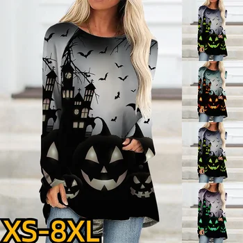  3D-печать пуловер женщина модная одежда элегантная футболка женская футболка с круглым вырезом и длинным рукавом Hallowmas футболки оверсайз топы
