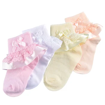4 пары Носки для девочек Кружева Принцесса Носки Оборки Принцесса Платье Кружевные носки Для новорожденных / младенцев / малышей / маленьких девочек