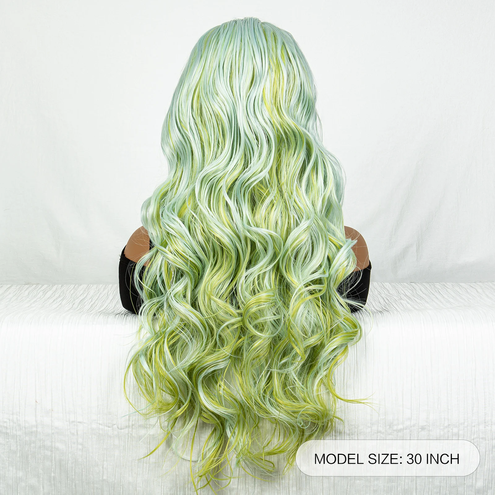 Синтетический градиентный зеленый парик 13x3 Кружевной передний волнистый парик для волос 30-дюймовый парик с волнистыми волосами - 2