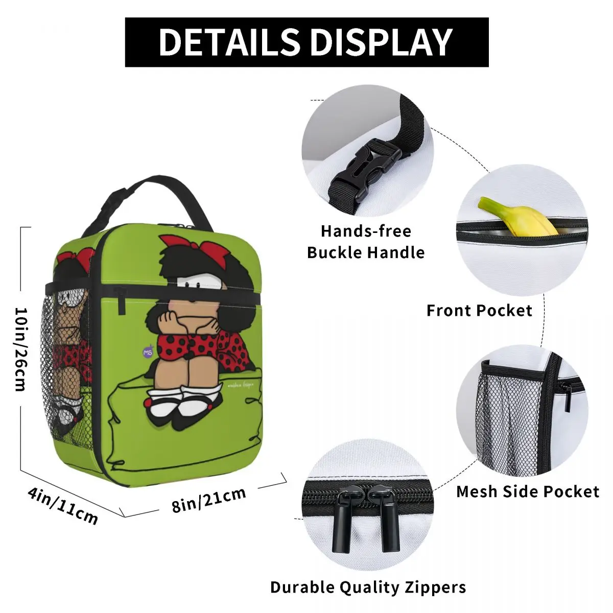  Симпатичная Mafalda Cartoon Термоизолированная сумка для ланча для школы Многоразовая сумка для еды Мужчины Женщины Термокулер Ланч-боксы - 5