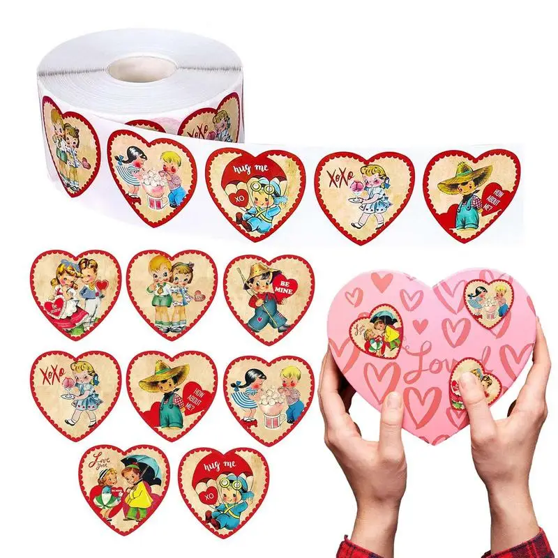 Наклейки на День святого Валентина Бумага Самоклеящиеся Любовь Сердце Запечатывающие Этикетки 500 шт. Сердечко Наклейки 8 Шаблонов Декоративная Свадьба - 0