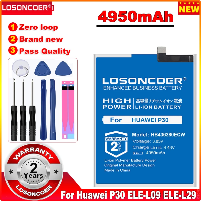 LOSONCOER 4950 мАч HB436380ECW Аккумулятор для Huawei P30 ELE-L09 ELE-L29 ELE-AL00 ELE-TL00  - 0