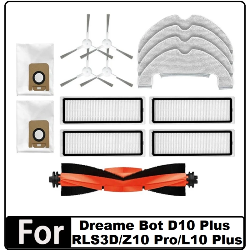 15 шт. Для Dreame Bot D10 Plus RLS3D, Z10 Pro, L10 Plus Робот-пылесос Запчасти Основная боковая щетка Hepa Фильтр Швабра Замена мешка для пыли - 0
