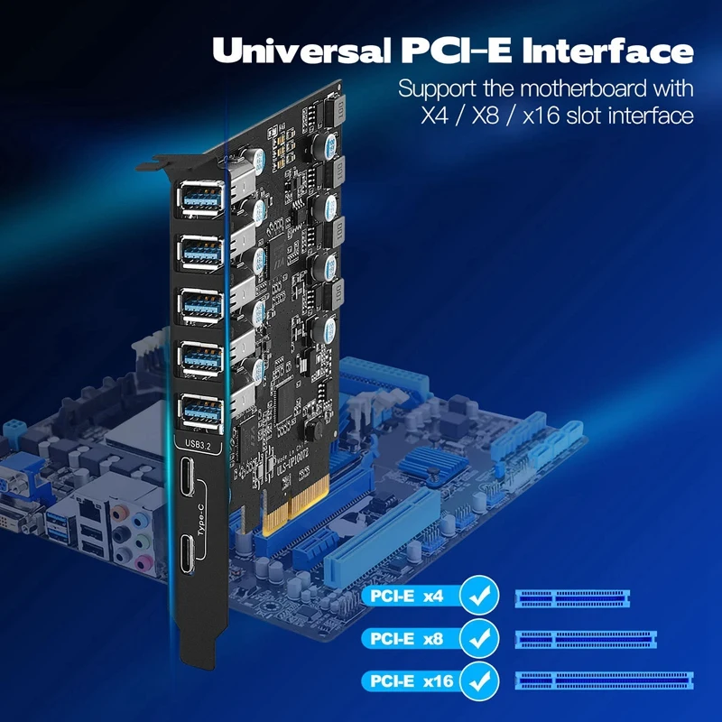 PCI-E - USB 3.2 Тип Адаптер PCIE Адаптер Карта 7 портов Gen 2 с пропускной способностью 20 Гбит/с Карта расширения для настольных компьютеров - 4