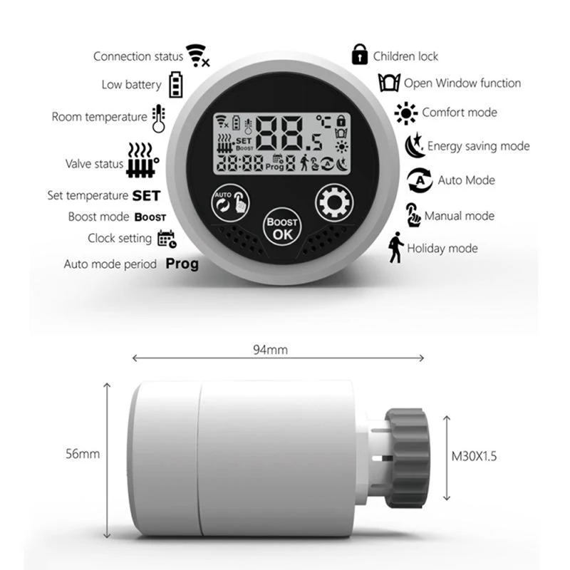 Tuya Zigbee 3.0 Термостат Радиаторный клапан Smart TRV Программируемый контроллер температуры для Alexa Google Home Gateway - 1