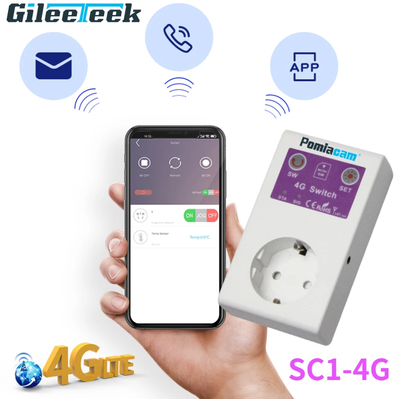  Умный штепсельный выключатель ЕС Розетка SC1-WLTE-4G Smart APP Телефон Дистанционное управление Сигнализация сбоя питания с датчиком температуры Розетка 16А - 0