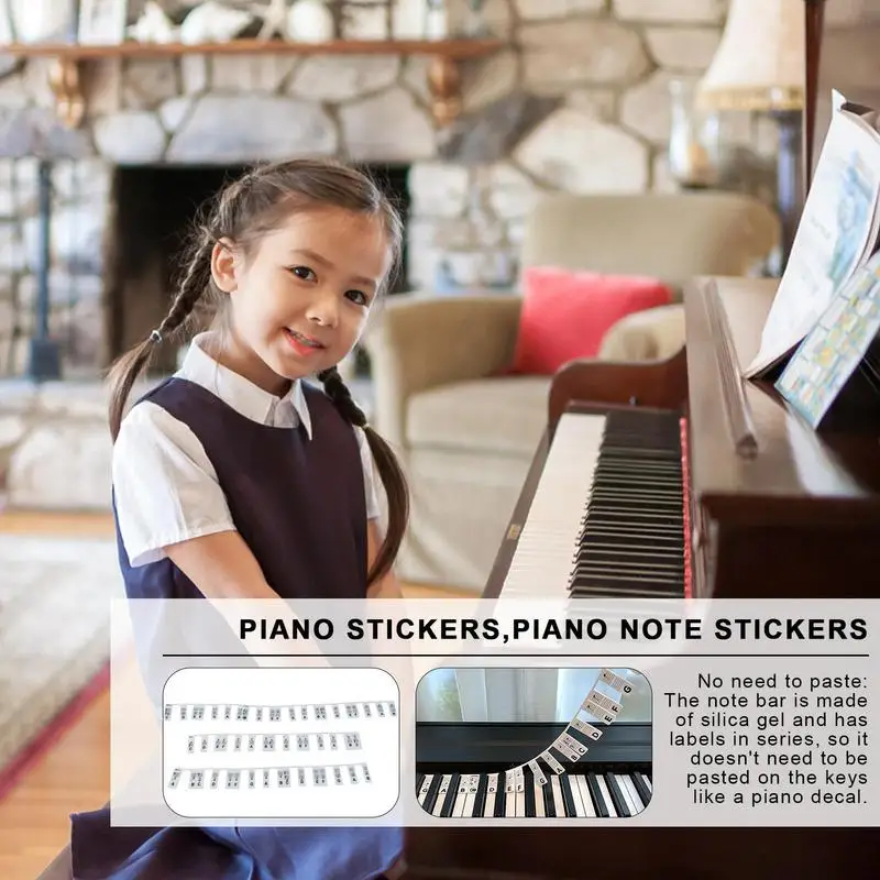  Наклейки на клавиши фортепиано Силиконовые этикетки для заметок на клавиатуре Без пасты Многоразовые наклейки для заметок на клавиатуре с 88 клавишами для начинающих детей - 1