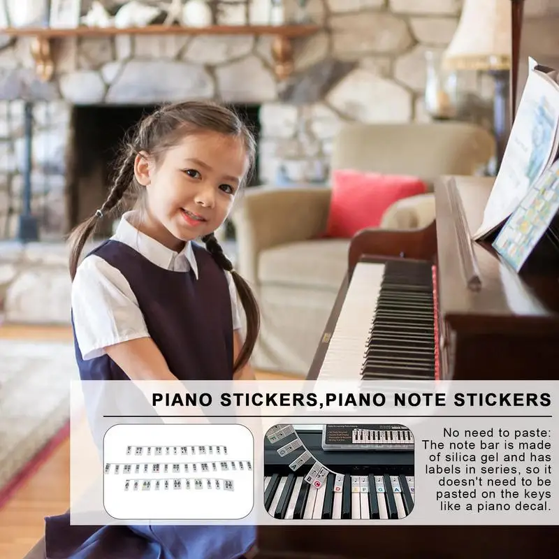  Наклейки на клавиши фортепиано Силиконовые этикетки для заметок на клавиатуре Без пасты Многоразовые наклейки для заметок на клавиатуре с 88 клавишами для начинающих детей - 2