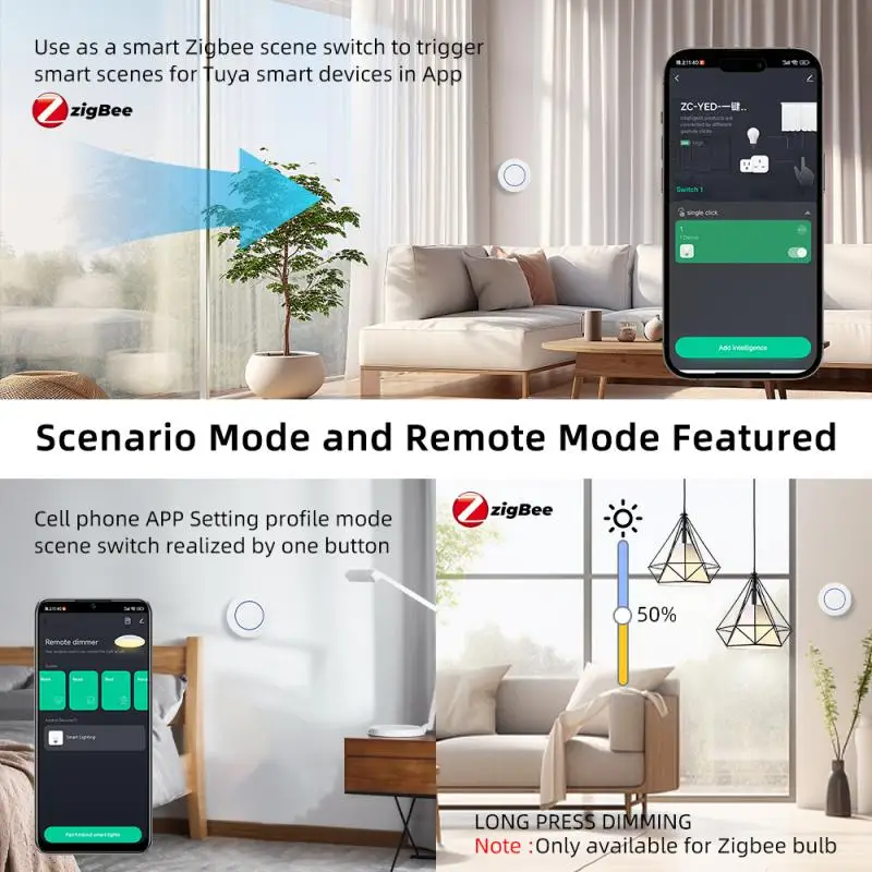 Tuya Zigbee Smart Switch Беспроводной настенный кнопочный контроллер переключателя сцены Умный дом с питанием от батареи Smart Life Need Gateway - 2