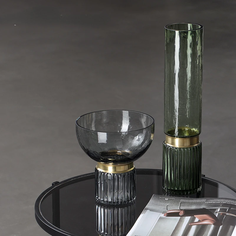 бытовая металлическая оправа медное кольцо прозрачная стеклянная ваза бытовая мягкая отделка гостиная украшение крыльца цветок - 2