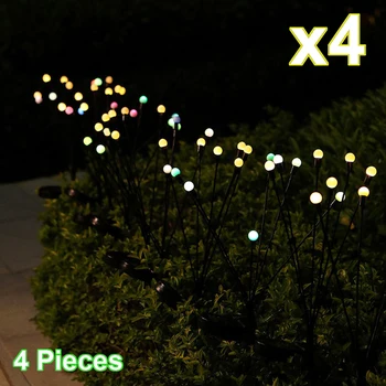 4Pack Солнечные светлячки 6/10LED Солнечный садовый светильник Открытый водонепроницаемый качающийся фонарь для двора патио дорожка Новогоднее украшение
