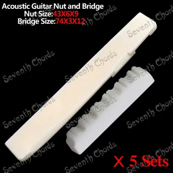 5 комплектов костяной гайки акустической гитары в форме цветка (размер 43x6x9 мм) и седло моста (размер 74x3x12 мм)
