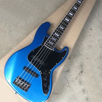 5-струнная металлическая синяя электрическая бас-гитара с накладкой на гриф из палисандра Черная накладка медиатора Настраиваемая