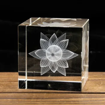50 мм 3D лазерная гравировка куб кристалл пресс-папье свадебный центральный элемент домашний декор орнамент лотос