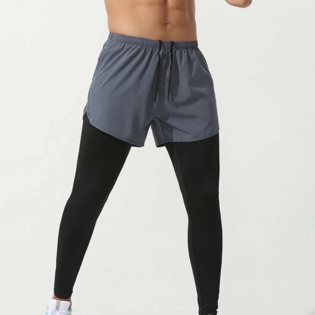 Мужские спортивные штаны для фитнеса 2 в 1, брюки для бега, тренировки, баскетбольные леггинсы, двухслойные брюки, спортивные брюки - 0