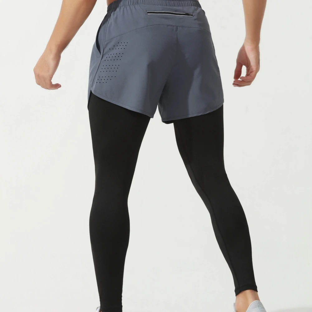 Мужские спортивные штаны для фитнеса 2 в 1, брюки для бега, тренировки, баскетбольные леггинсы, двухслойные брюки, спортивные брюки - 1