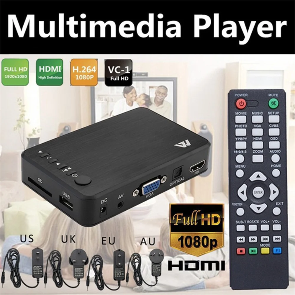 Ultra Media Player Для автомобильного телевизора SD MMC RMVB MP3 USB Внешний жесткий диск U Диск Мультимедийный медиаплеер Коробка с VGA SD MKV H.265 - 0