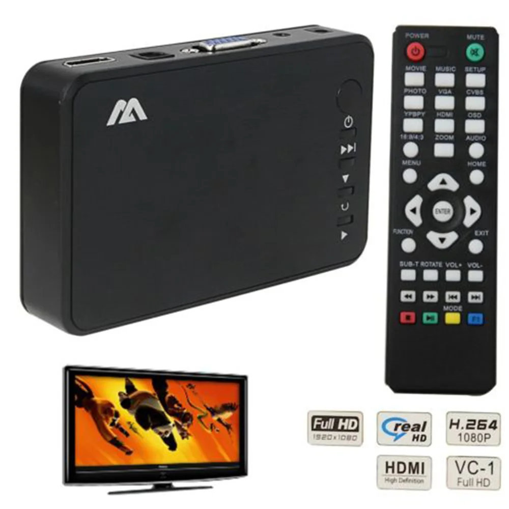 Ultra Media Player Для автомобильного телевизора SD MMC RMVB MP3 USB Внешний жесткий диск U Диск Мультимедийный медиаплеер Коробка с VGA SD MKV H.265 - 3