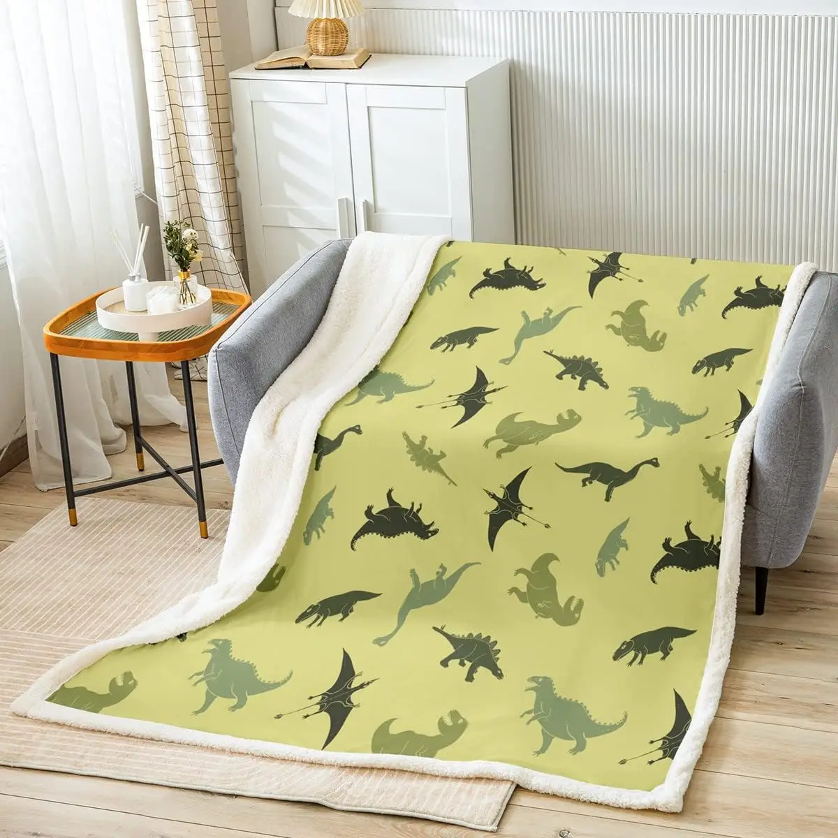 Camo Dinosaur Throw Blanket Армейское зеленое камуфляжное одеяло для кровати для детей, мальчиков, подростков, декор комнаты, дикие животные, флисовое одеяло - 0