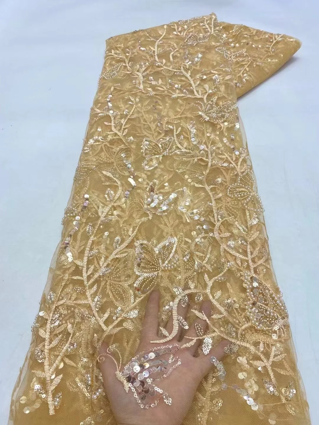 Африканское кружево Fabic 2022 Высокое качество вышитые пайетки Тюль Кружевная ткань 5 ярдов Отделка свадебное платье DIY Швейные принадлежности Ремесло - 3