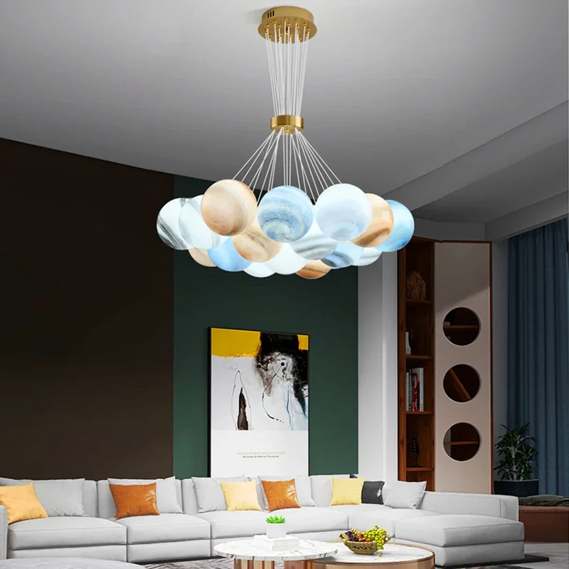 Creative Nordic LED Planets Стеклянный шар Подвесной светильник с люстрой в форме луны Гостиная Спальня Подвесной светильник Новый - 0