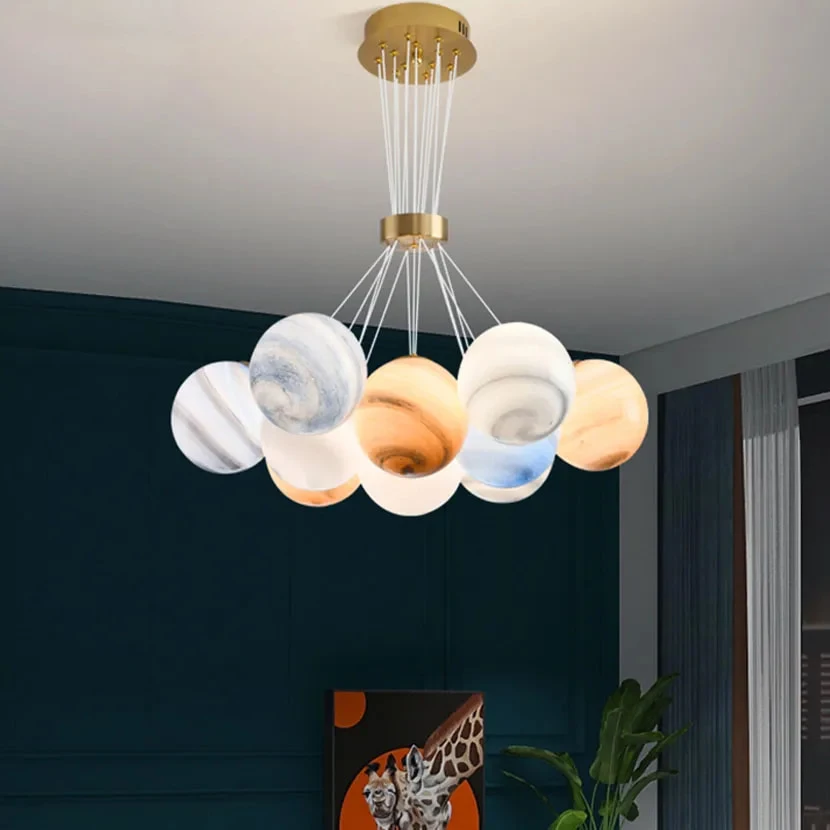 Creative Nordic LED Planets Стеклянный шар Подвесной светильник с люстрой в форме луны Гостиная Спальня Подвесной светильник Новый - 1