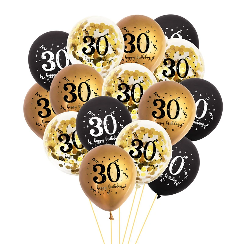  15 шт. черное золото 30 40 50 60 с днем рождения латексные воздушные шары для взрослых украшение вечеринки по случаю дня рождения 30-летие 40-летие воздушные шары с конфетти - 0
