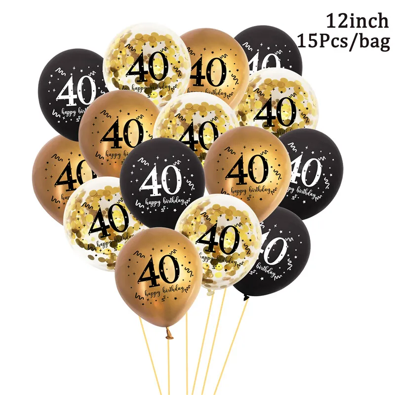  15 шт. черное золото 30 40 50 60 с днем рождения латексные воздушные шары для взрослых украшение вечеринки по случаю дня рождения 30-летие 40-летие воздушные шары с конфетти - 1