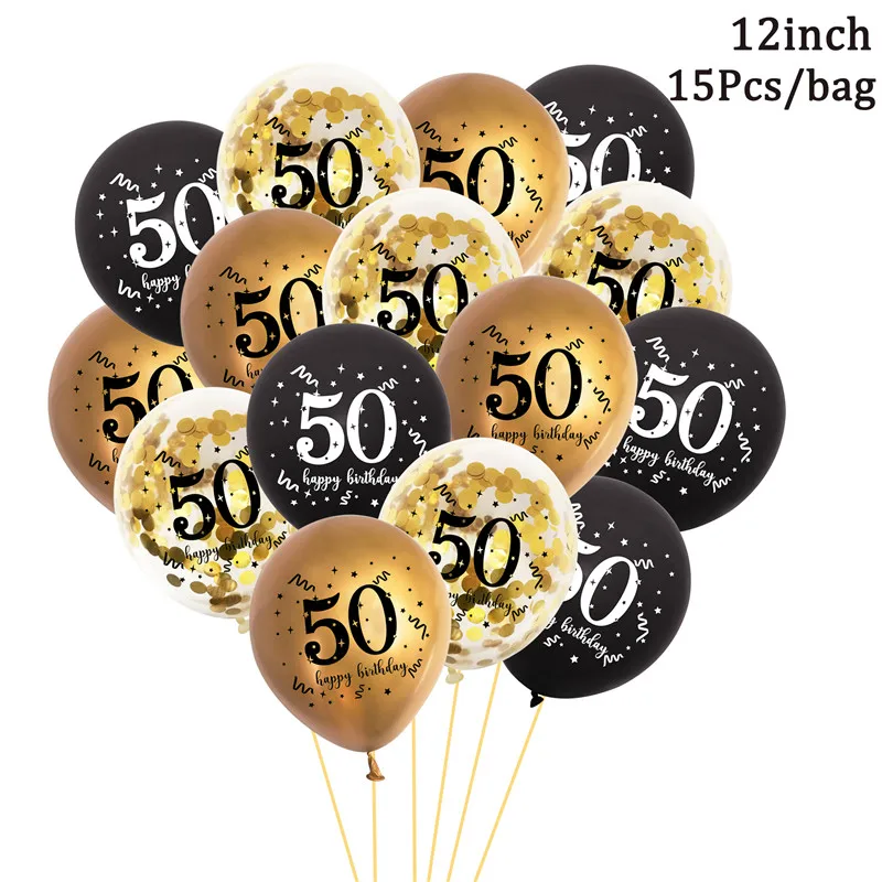  15 шт. черное золото 30 40 50 60 с днем рождения латексные воздушные шары для взрослых украшение вечеринки по случаю дня рождения 30-летие 40-летие воздушные шары с конфетти - 2