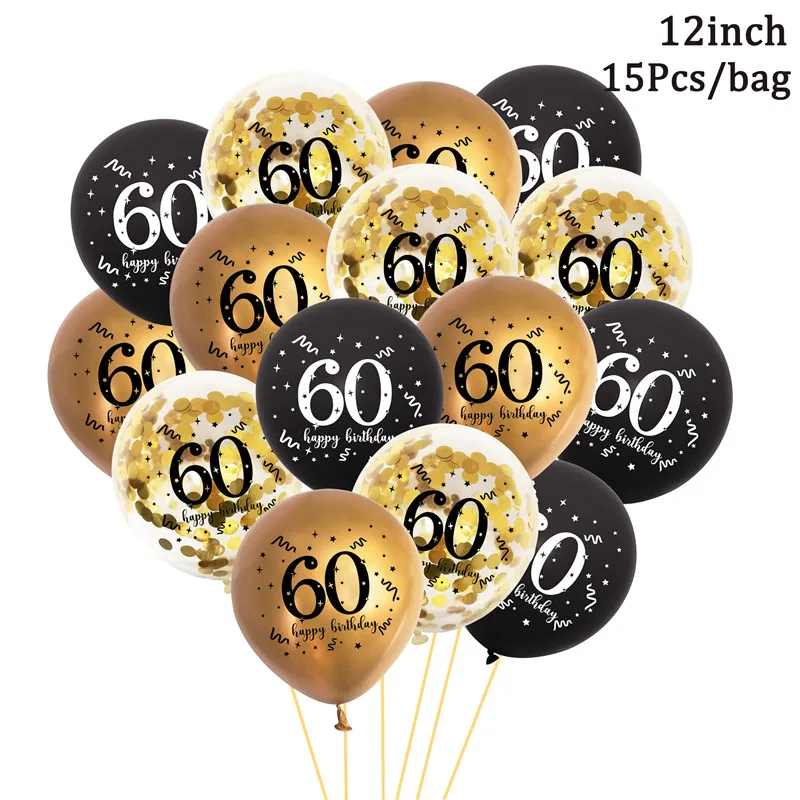  15 шт. черное золото 30 40 50 60 с днем рождения латексные воздушные шары для взрослых украшение вечеринки по случаю дня рождения 30-летие 40-летие воздушные шары с конфетти - 3