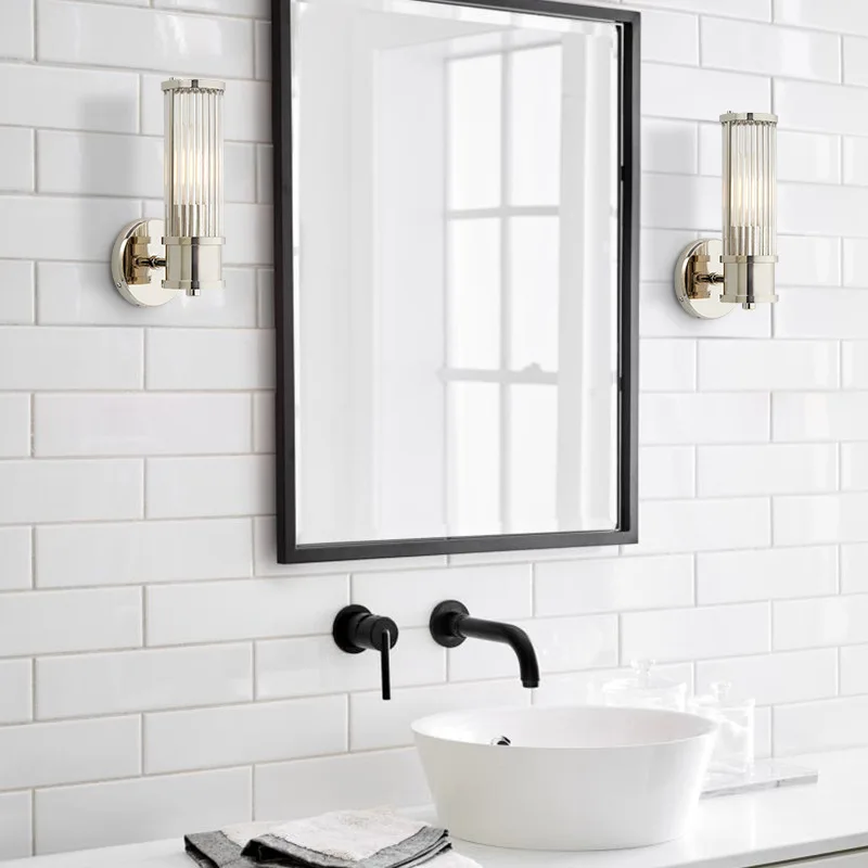 никелевый настенный светильник современный стеклянный настенный светильник прикроватная стена освещение ванная комната зеркало никелевое бра - 0